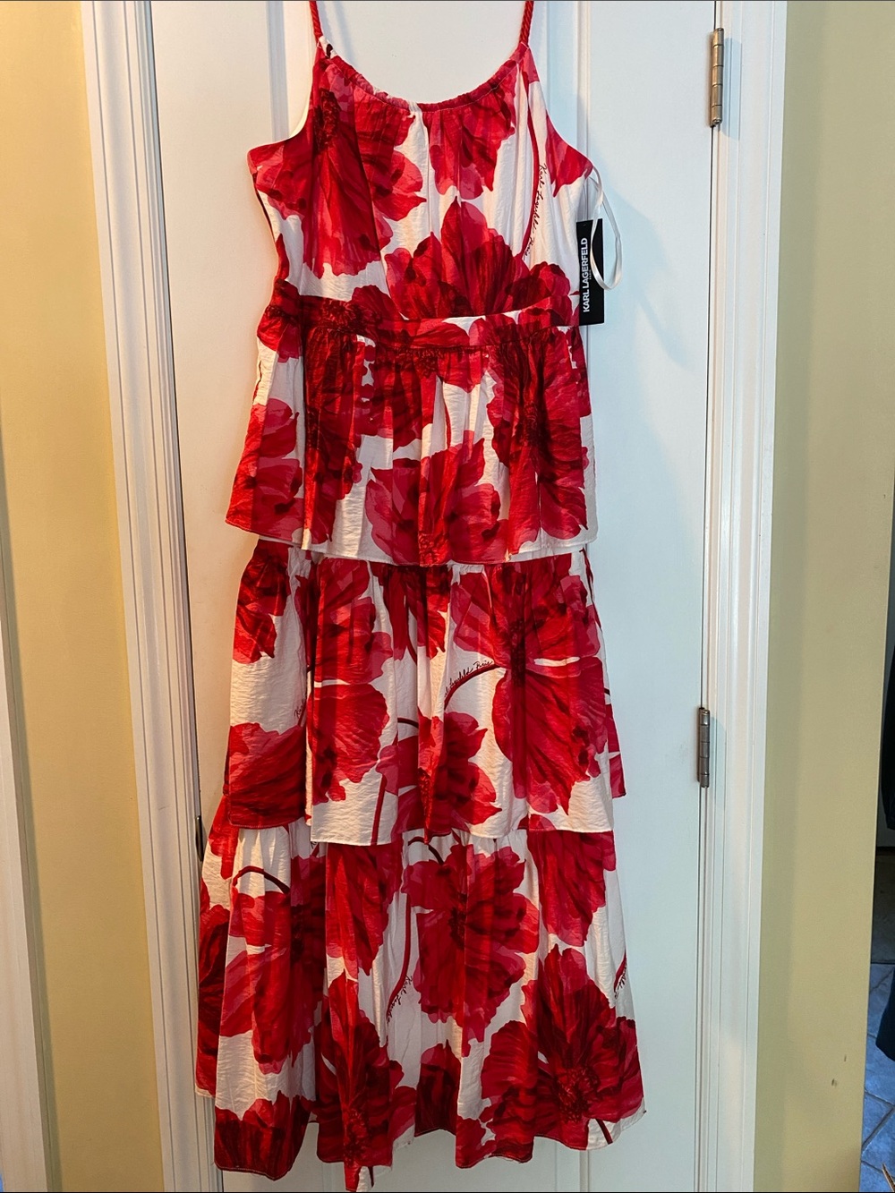Karl Lagerfeld Paris Stunning Red Flowers Logo Maxi Dress NWT